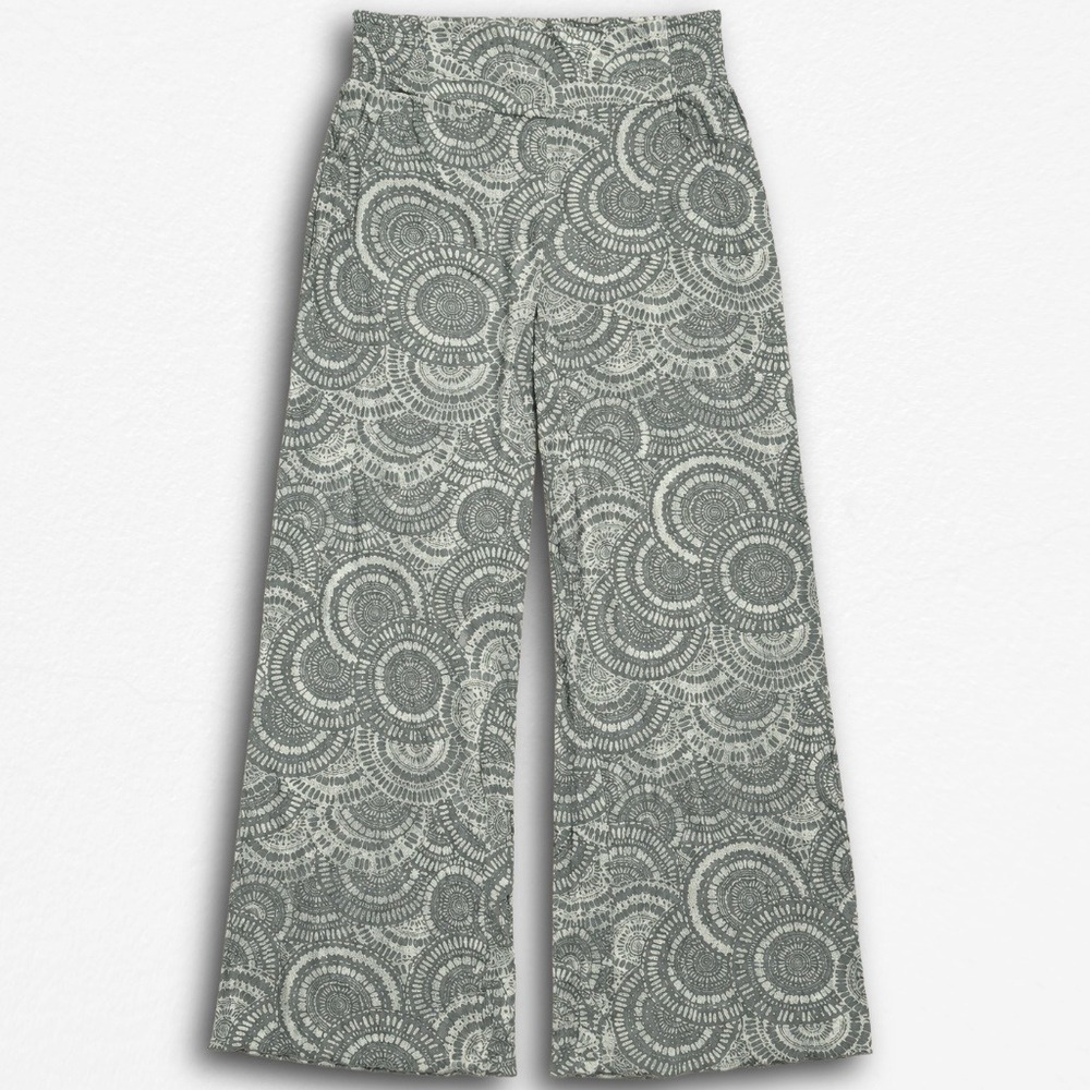 Three Dots Womens Grey White Medallion Print Wide Leg Smocked Waist Pants Large